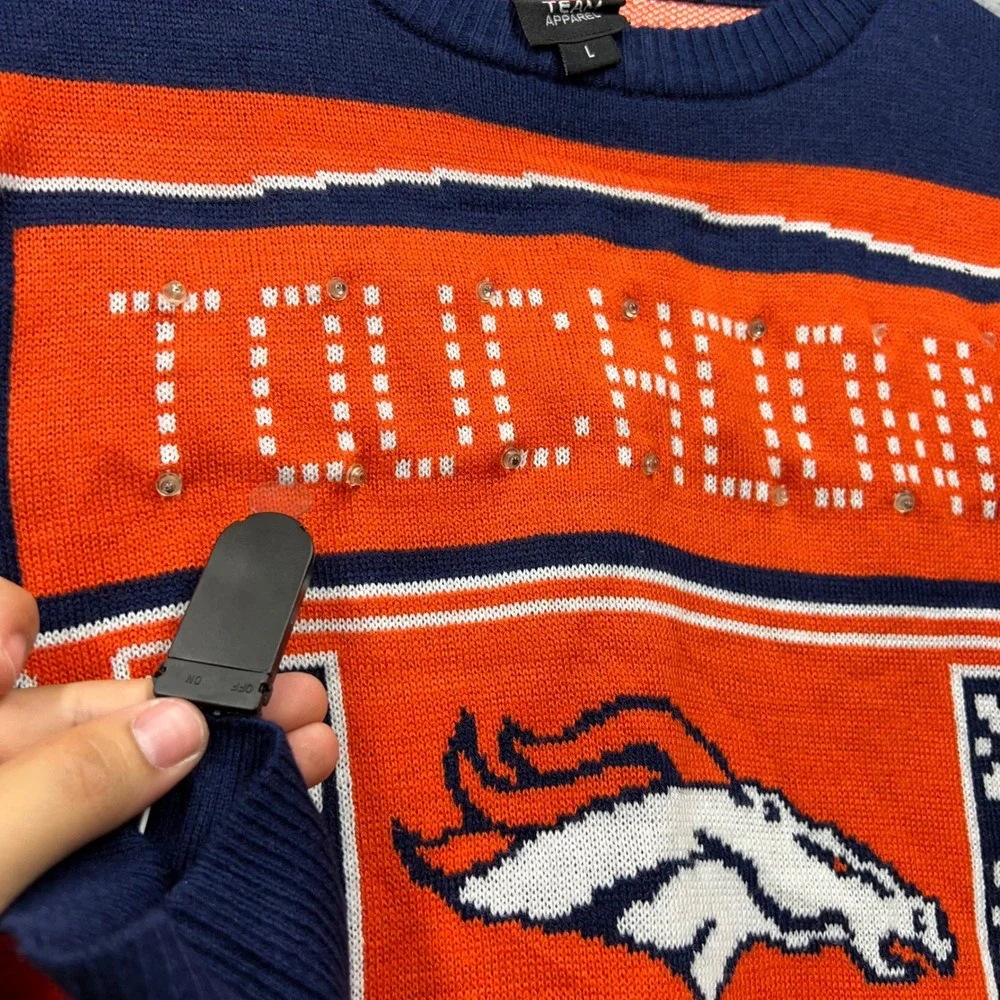 NFL Team Apparel Denver Broncos Light Up Ugly Christmas Sweater Mens L Orange